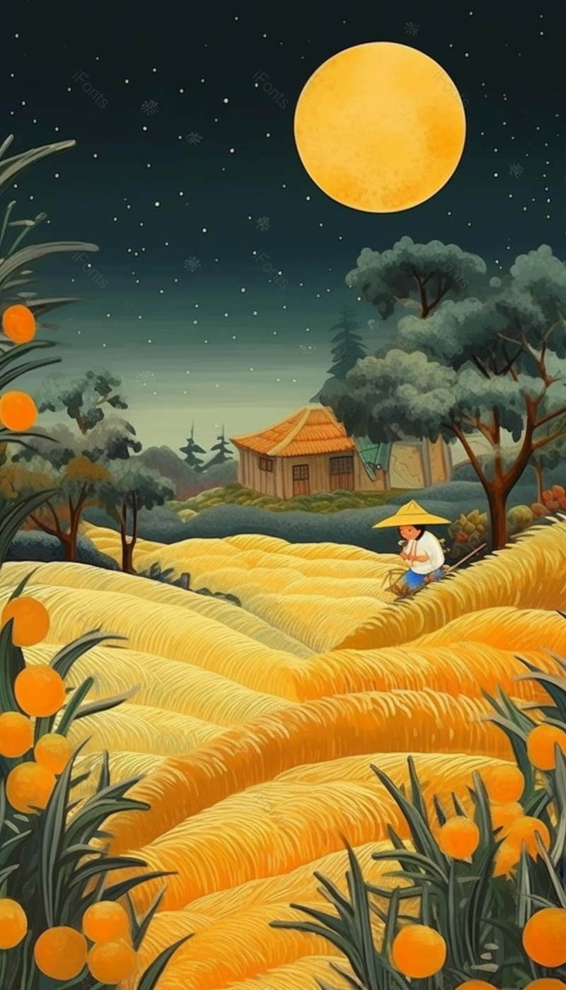 农忙夜晚丰收场景插图背景,插画/手绘图,插画/手绘图库,插画/手绘图下载,插画/手绘